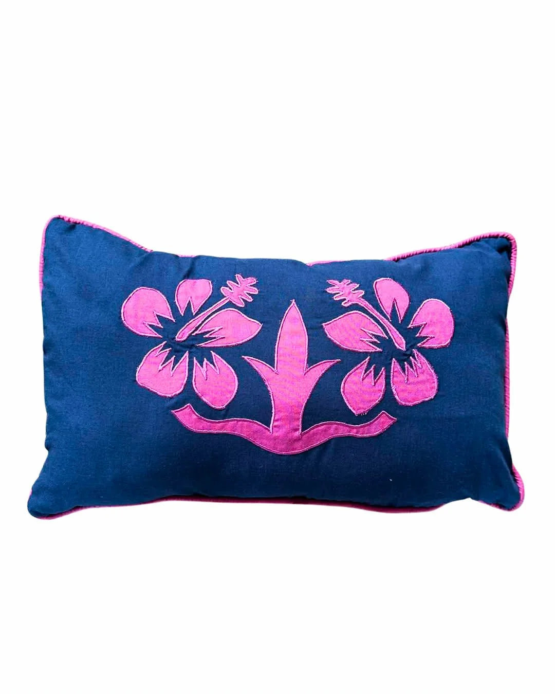 'Nikao' design Hibiscus Cushion Covers navy with fanta