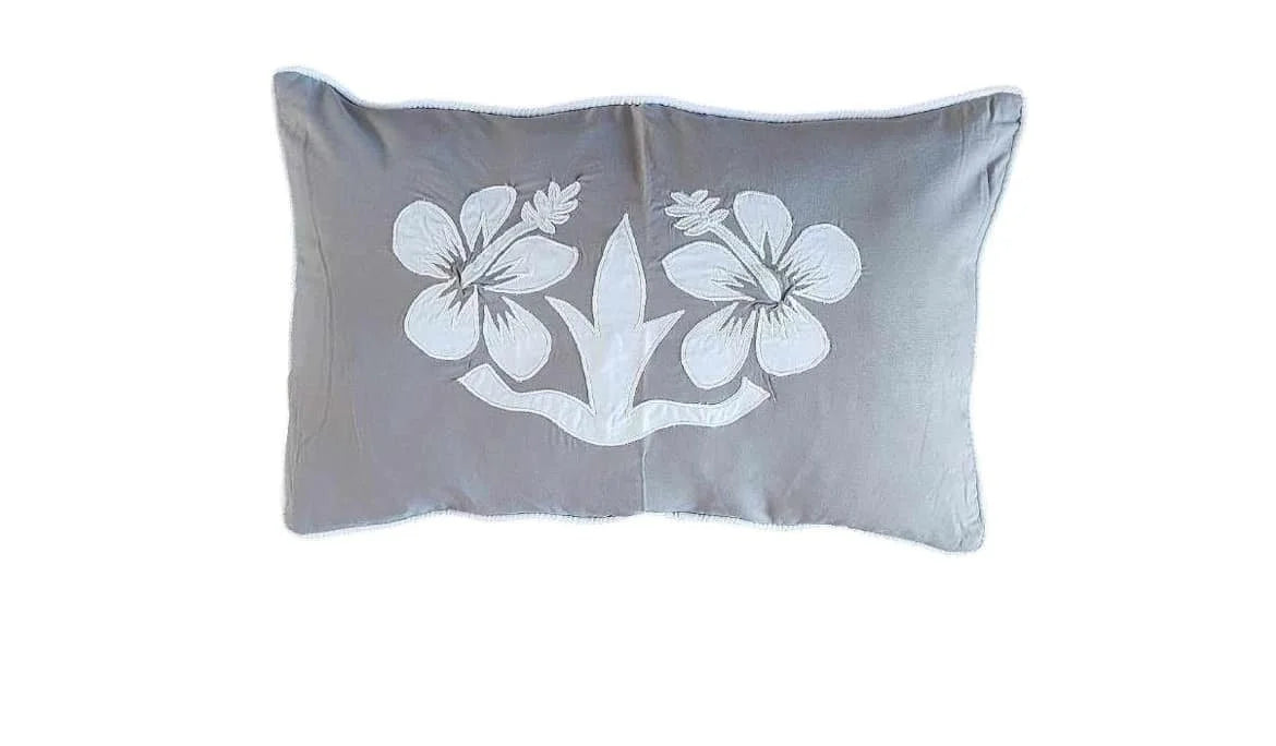 'Nikao' design Hibiscus Cushion Covers Taupe with white