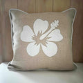 Single hibiscus on natural linen cushion cover 35 x 35cm