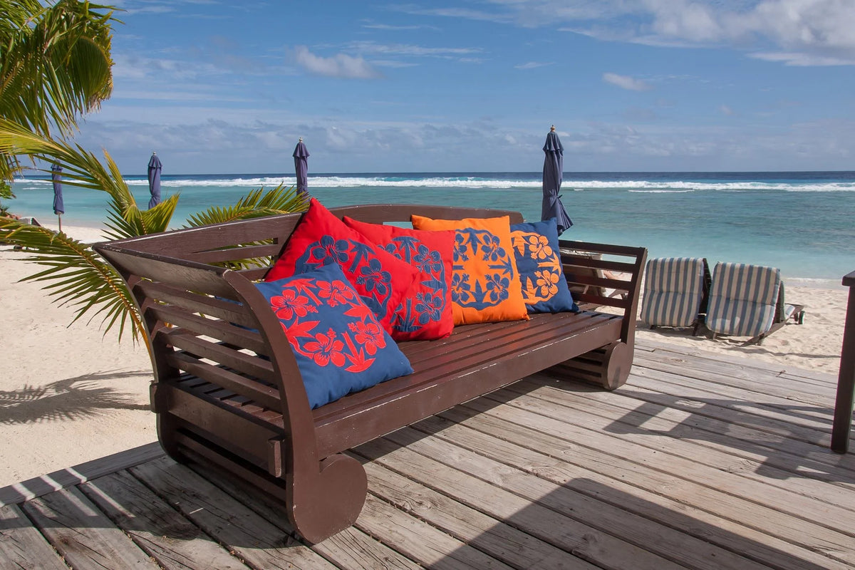 Outdoor Sunbrella 'Nikao' Red with White Hibiscus Cushion Cover