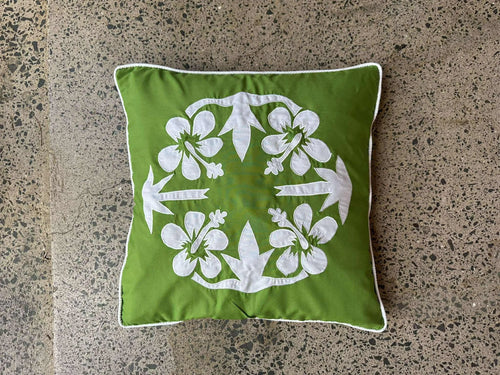 "Nikao" design cushion cover Palm green with white hibisus
