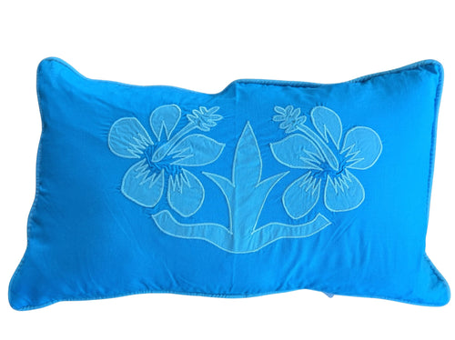 "Nikao" design cushion cover Med Blue with CHF Blue hibiscus
