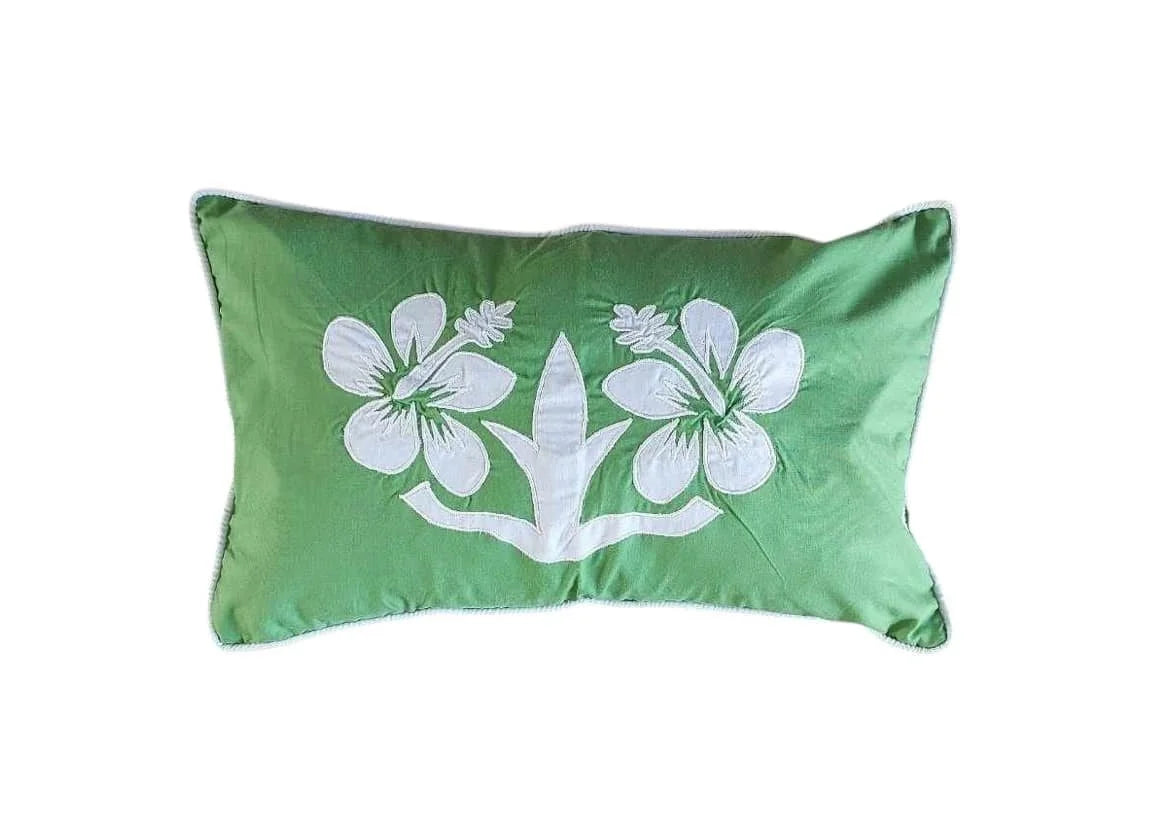 'Nikao' design Hibiscus Cushion Covers Palm Green with White