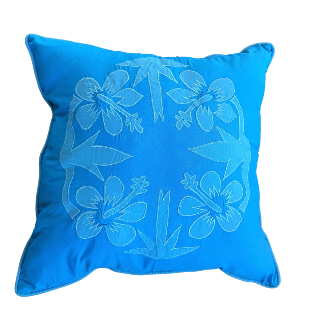 "Nikao" design cushion cover Med Blue with CHF Blue hibiscus