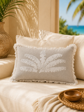 Fringed palm on linen 50cm x 30cm