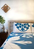 'Nikao' design Sea Blue with White Hibiscus Tivaevae Duvet or Bed Cover