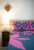 'Nikao' design Navy with pink Hibiscus Tivaevae Duvet or Bed Cover