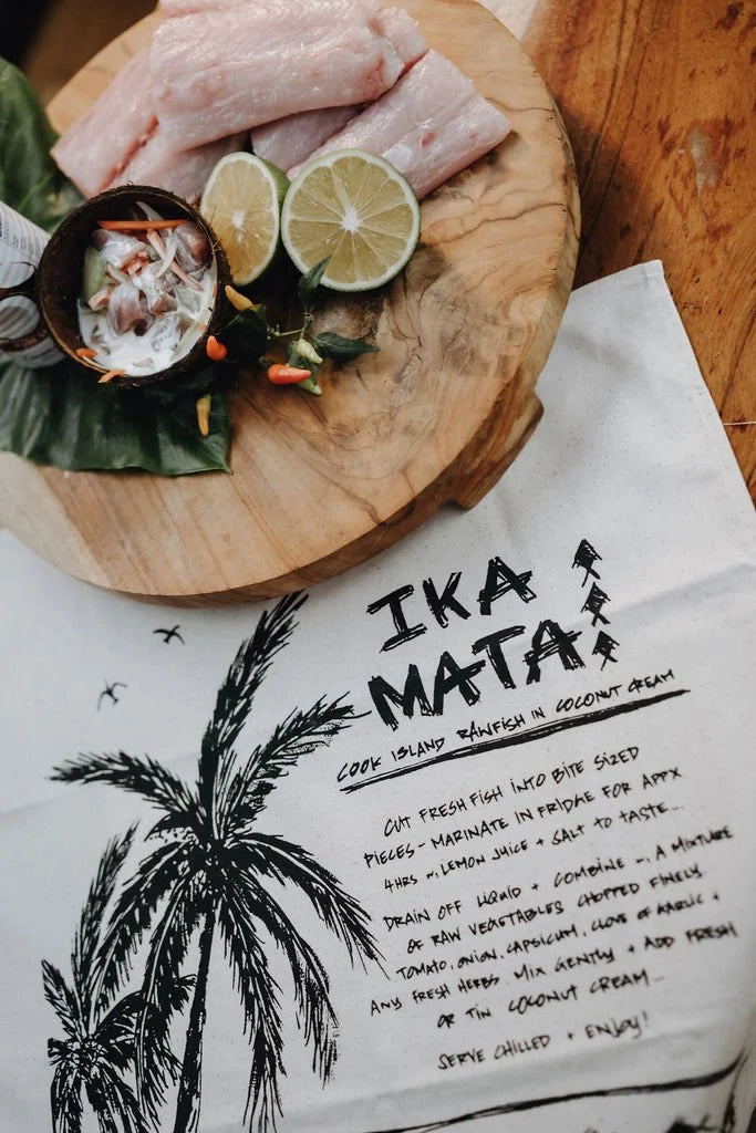 Tea Towel: Aunties Ika Mata recipe