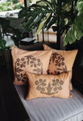 "Nikao" design cushion cover orange with brown hibiscus