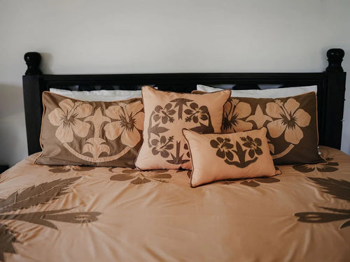 "Nikao" design cushion cover orange with brown hibiscus