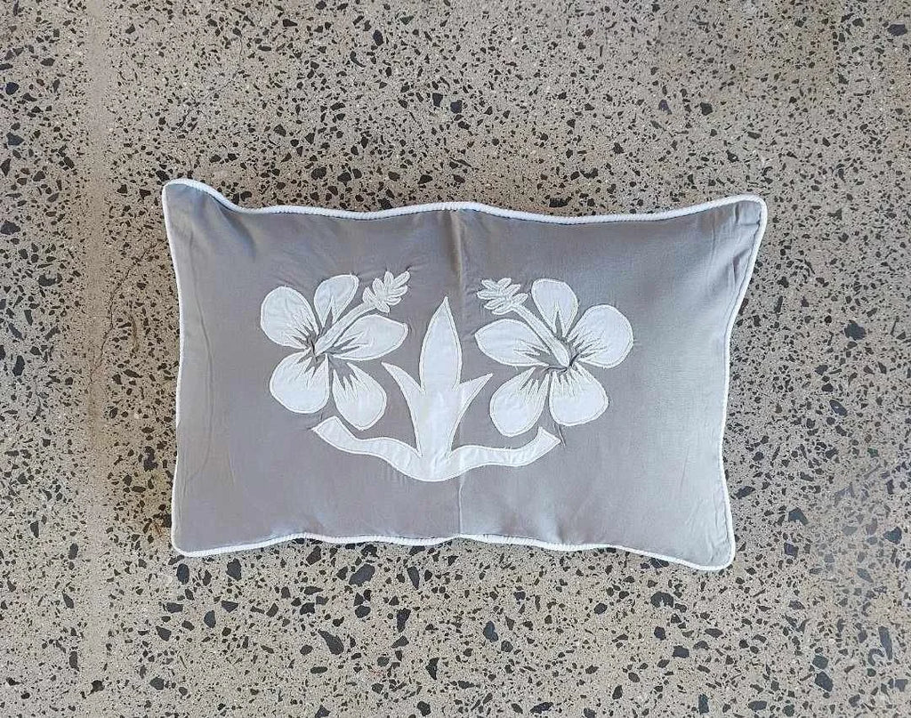 'Nikao' design Hibiscus Cushion Covers Taupe with white