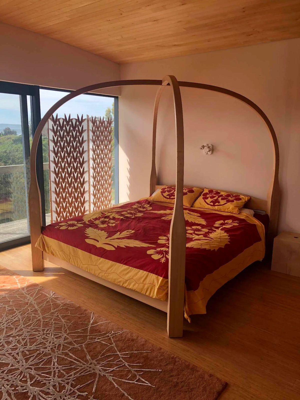 'Nikao' Red with Yellow Hibiscus Tivaevae Bed Cover