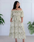 Islakoko Zendaya Women's off shoulder island dress: Lagoon Sage