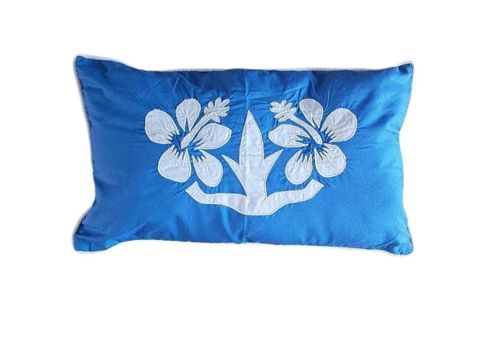 'Nikao' design Hibiscus Cushion Covers blue with white
