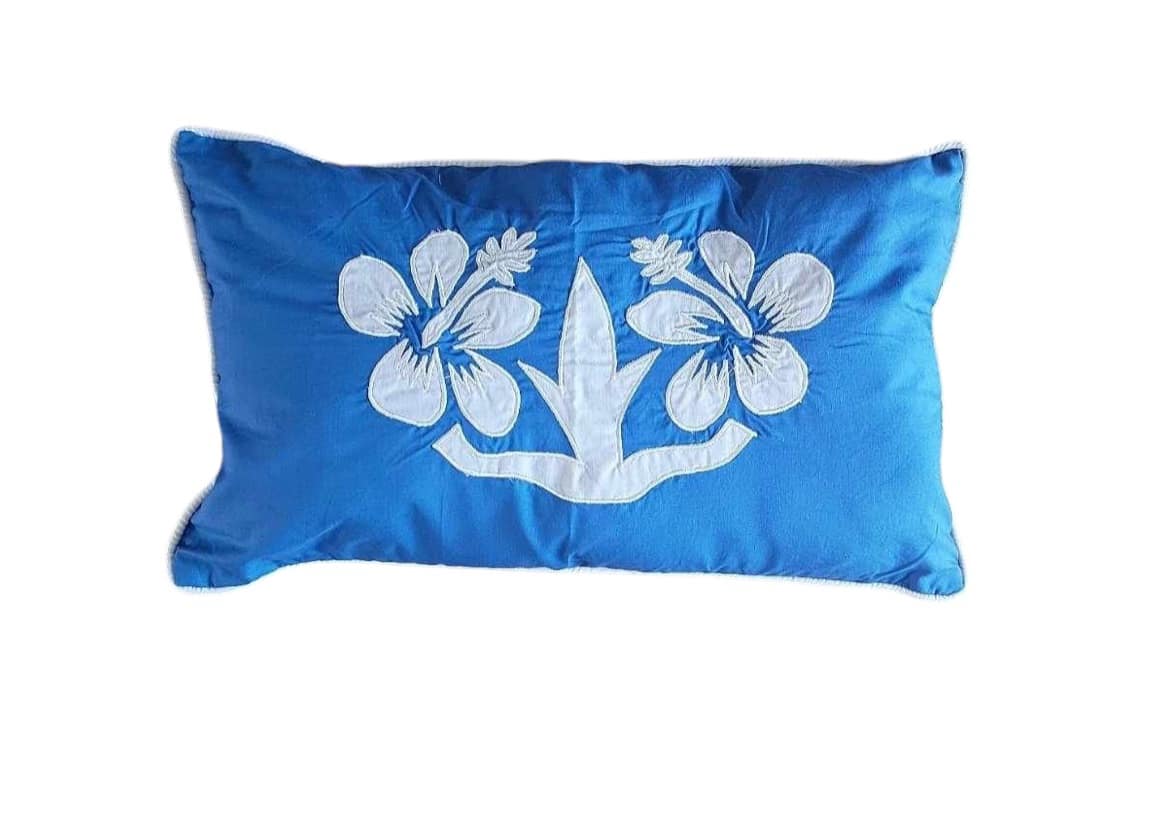 'Nikao' design Hibiscus Cushion Covers blue with white