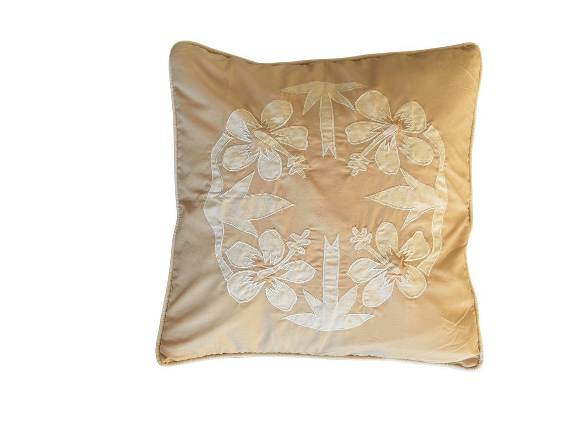 "Nikao" design cushion cover mocca with cream hibiscus
