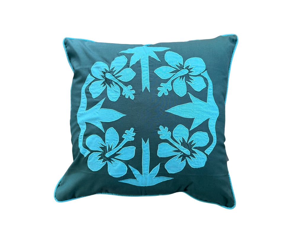 "Nikao" design cushion cover Hunter with Tosca hibiscus